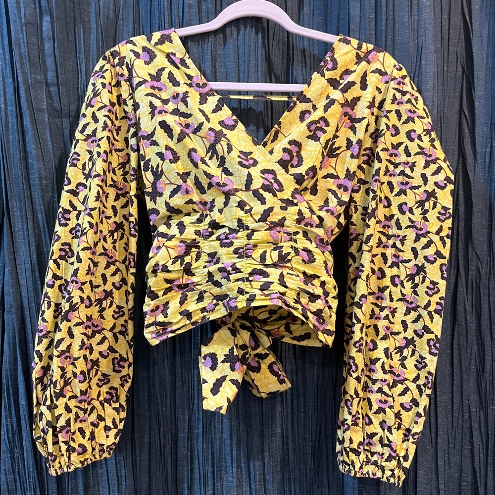 Free People Floral Wrap Top - Yellow and Purple